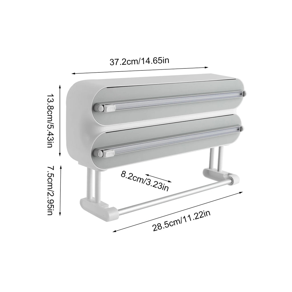Organizador magnético de cocina Rollia™ con dispensadores de film transparente y papel de aluminio.
